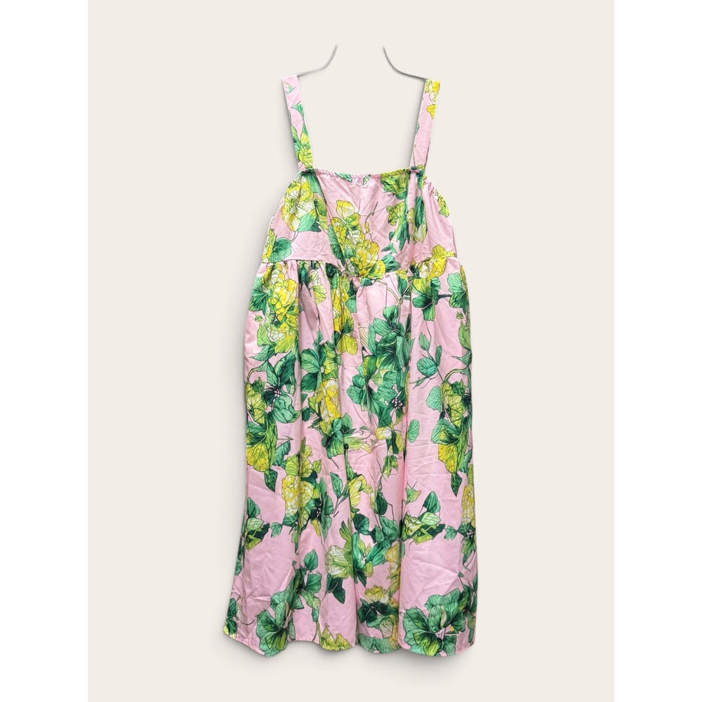 XPLUSWEAR Plus Size Floral Sleeveless Midi Dress Pink Green Botanical NWT 2XL
